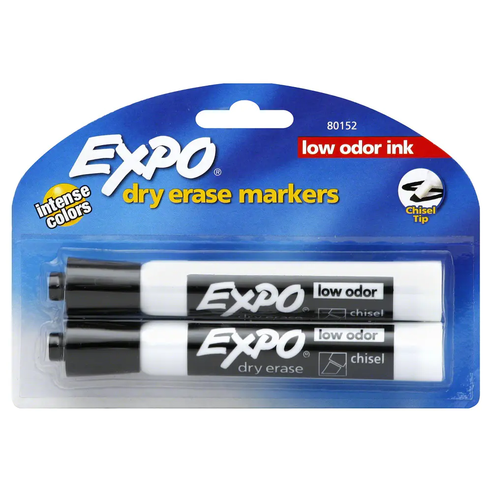 EXPO Dry Erase Markers  Chisel Tip  Black  2 Count