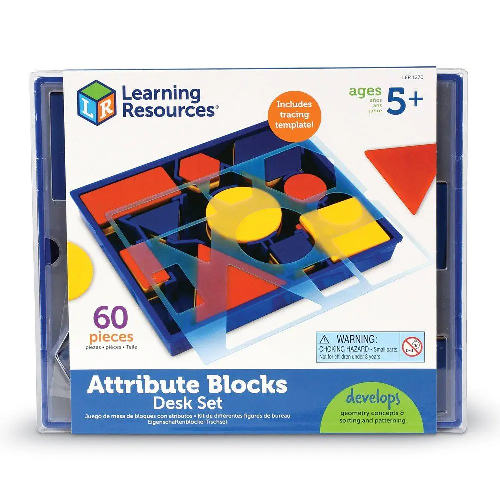 Learning Resources Attribute Blocks Desk Set: Math & Counting Kit, Educational Toy for Kindergarten to 3rd Grade