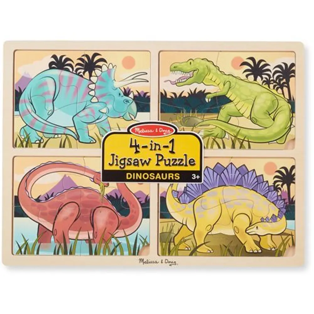 Melissa & Doug Dinosaurs 4-in-1 Wooden Jigsaw Puzzles With Storage Tray (16 pcs)