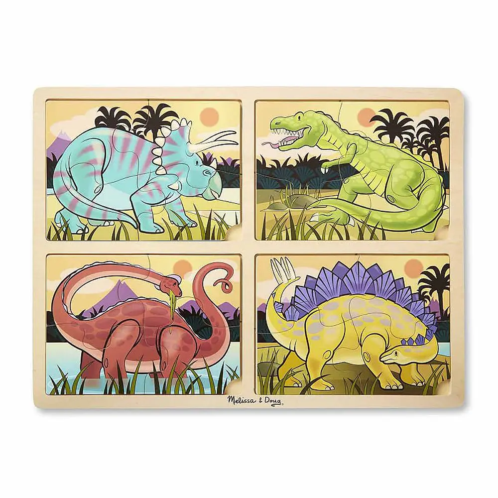 Melissa & Doug Dinosaurs 4-in-1 Wooden Jigsaw Puzzles With Storage Tray (16 pcs)