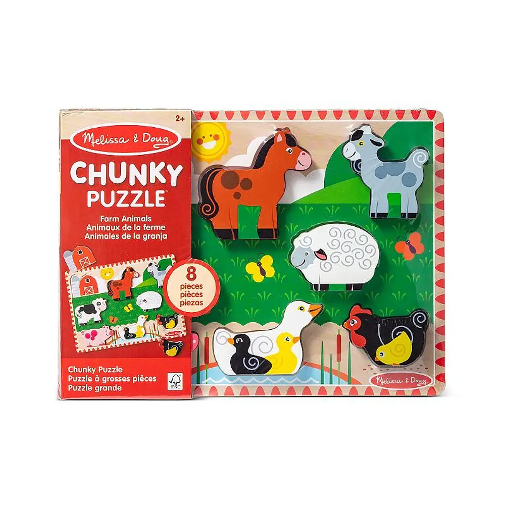Melissa & Doug Farm Wooden Chunky Puzzle (8 Pcs) - FSC-Certified Materials