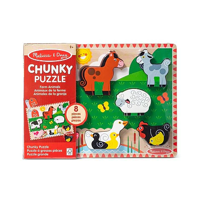 Melissa & Doug Farm Wooden Chunky Puzzle (8 Pcs) - FSC-Certified Materials