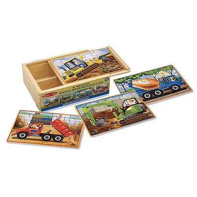 Melissa & Doug Construction Vehicles 4-in-1 Wooden Jigsaw Puzzles in a Box (48 pcs) - FSC Certified