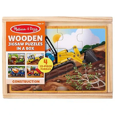 Melissa & Doug Construction Vehicles 4-in-1 Wooden Jigsaw Puzzles in a Box (48 pcs) - FSC Certified