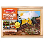 Melissa & Doug Construction Vehicles 4-in-1 Wooden Jigsaw Puzzles in a Box (48 pcs) - FSC Certified
