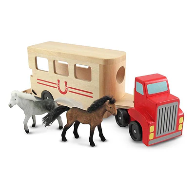 Melissa & Doug Horse Carrier Wooden Vehicle Play Set With Pull-Down Ramp