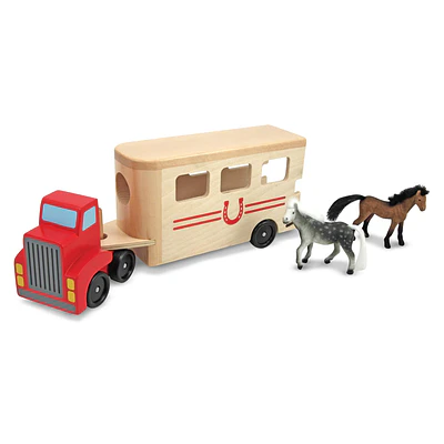 Melissa & Doug Horse Carrier Wooden Vehicle Play Set With Pull-Down Ramp