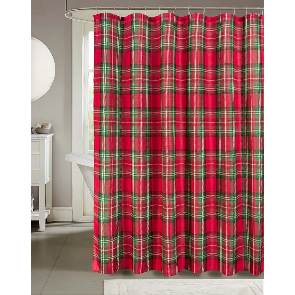 SCCP266 Christmas Plaid Slub Shower Curtain