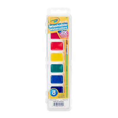 Crayola 8ct Kids Watercolor Paints with Brush: Washable Water-Based Tempera Set, Multicolor, Ages 3+