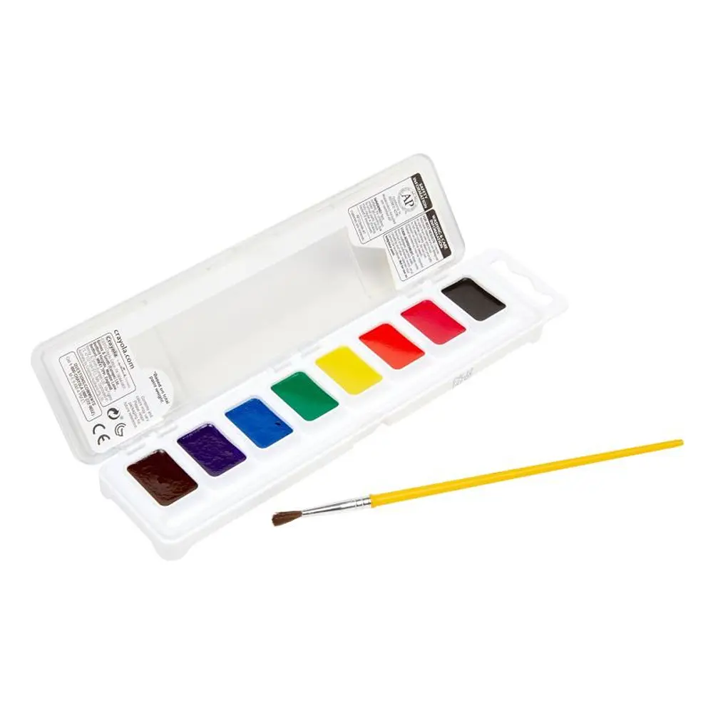 Crayola 8ct Kids Watercolor Paints with Brush: Washable Water-Based Tempera Set, Multicolor, Ages 3+