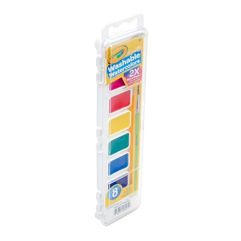 Crayola 8ct Kids Watercolor Paints with Brush: Washable Water-Based Tempera Set, Multicolor, Ages 3+