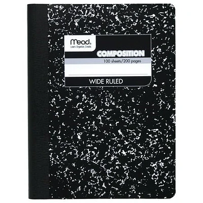 Mead 09910 9.75 in. x 7.5 in. Sheets Wide/Legal Rule Composition Book - Black Cover