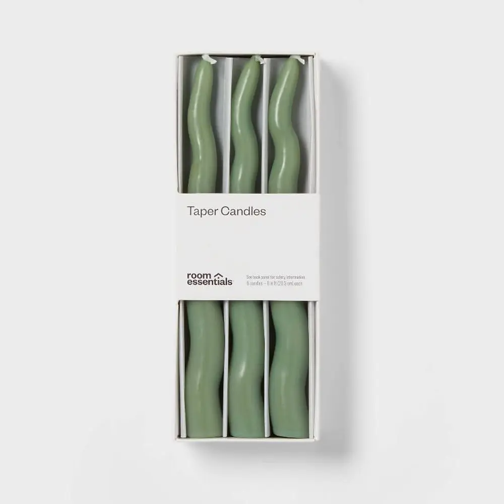 6pk Taper Candle Set Green Wavy - Room Essentials™