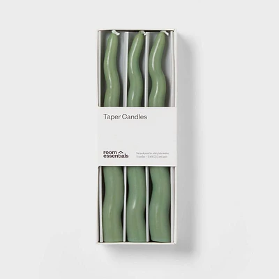6pk Taper Candle Set Green Wavy - Room Essentials™