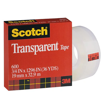3M #600 Transparent Cellophane Tape  3/4  x 36 yds.