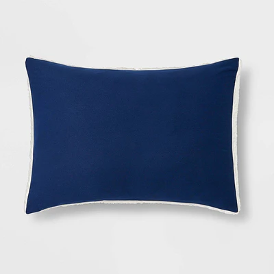 Standard Faux Shearling Washed Microfiber Comforter Sham Navy - Room Essentials™: Recycled Polyester, Solid Pattern, 170 Thread Count