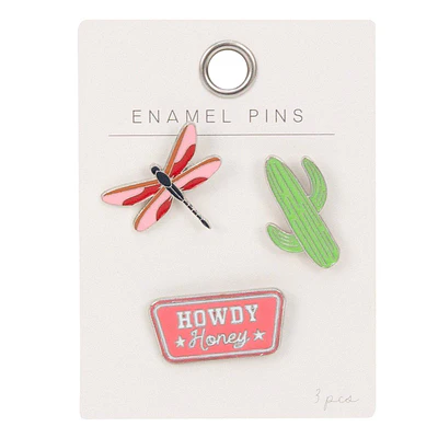Horizon Group 3pk Dragonfly, Howdy, Cactus Pin Set
