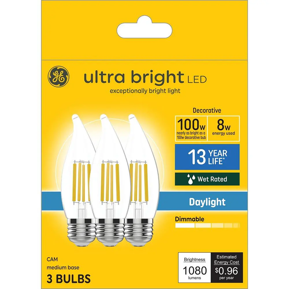 GE 3pk 100W Decorative Ultra Bright LED Bulb Light Bulbs Clear Daylight