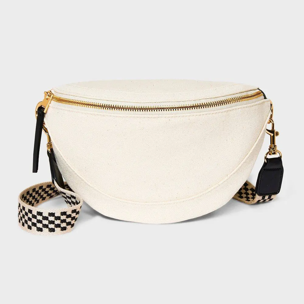 Belt Crossbody Bag - Universal Thread™ Beige: Cotton Canvas, Adjustable Strap, Solid Pattern, Zip Closure