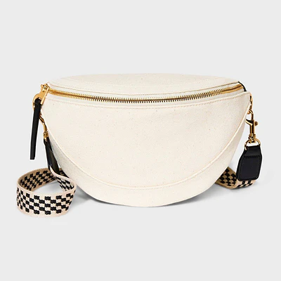 Belt Crossbody Bag - Universal Thread™ Beige: Cotton Canvas, Adjustable Strap, Solid Pattern, Zip Closure
