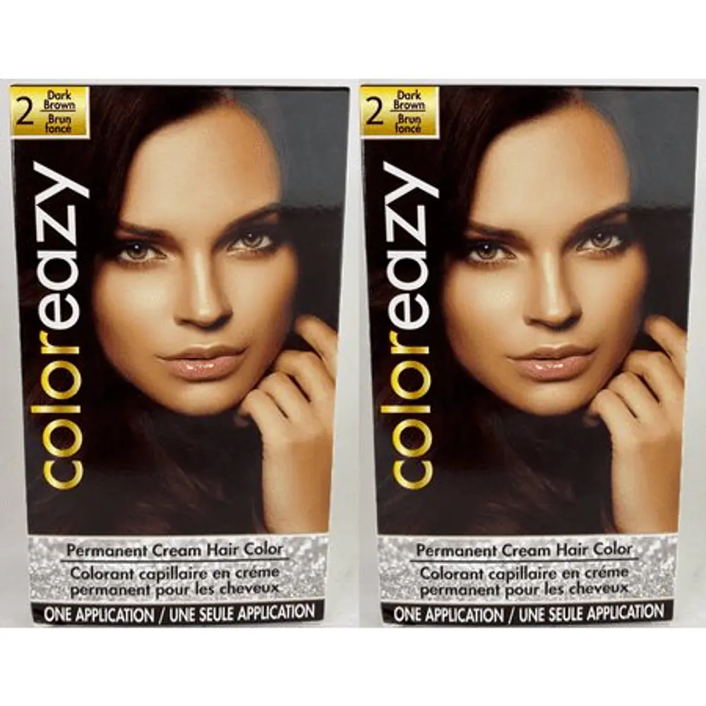 Coloreazy Permanent Cream Hair Color One Application #2 Dark Brown New