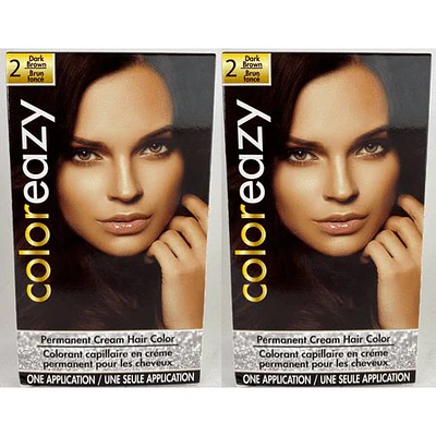 Coloreazy Permanent Cream Hair Color One Application #2 Dark Brown New