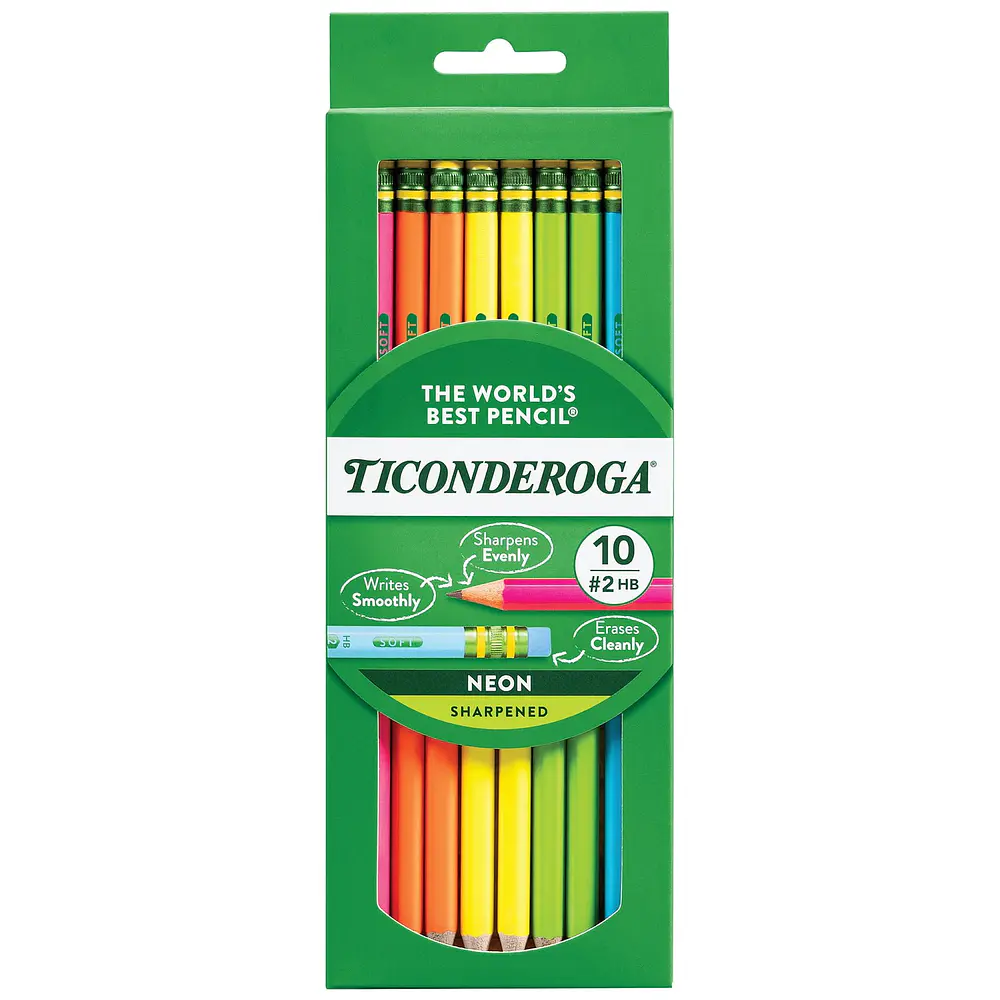 Ticonderoga Wood Pencils  Sharpened  #2 HB Soft  Neon  10 Count