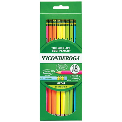 Ticonderoga Wood Pencils  Sharpened  #2 HB Soft  Neon  10 Count