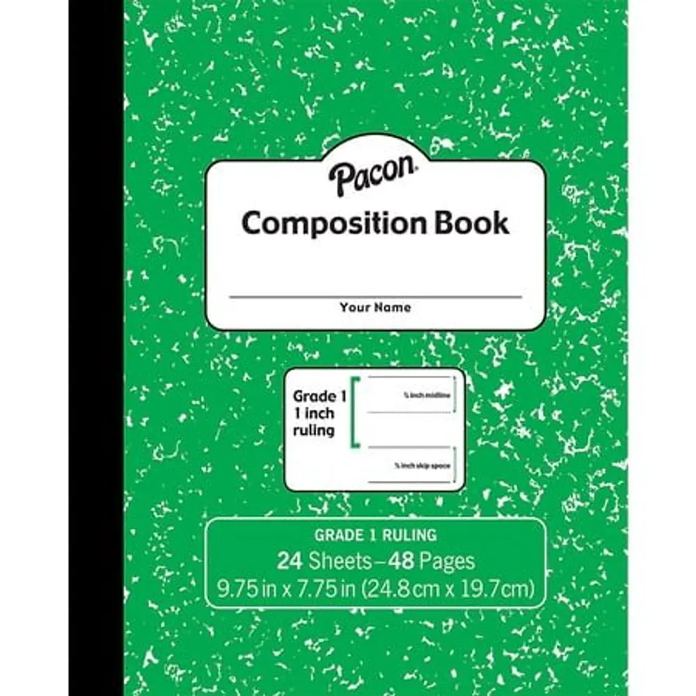 Pacon Composition Notebook 9.75  x 7.5  Manuscript Ruled Green Marble PACMMK37137