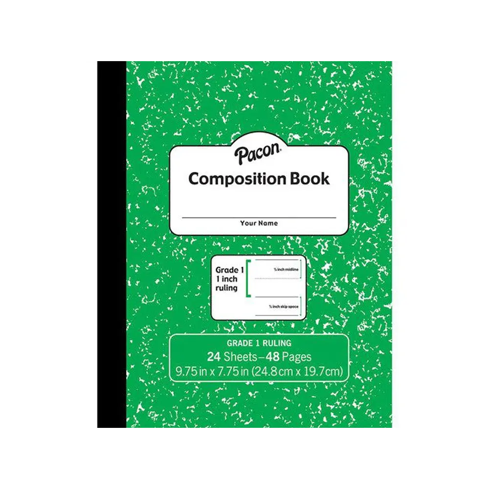 Pacon Composition Notebook 9.75  x 7.5  Manuscript Ruled Green Marble PACMMK37137