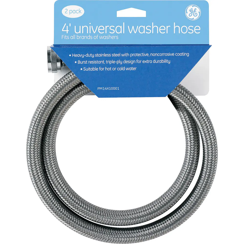 GE Appliances 4 Foot Stainless Steel Water Supply Hoses  2 Count  PM14X10005