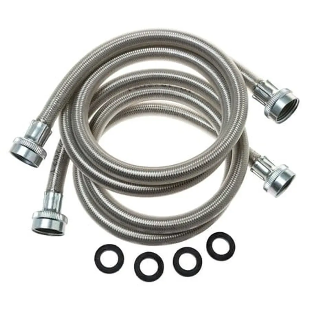 GE Appliances 4 Foot Stainless Steel Water Supply Hoses  2 Count  PM14X10005