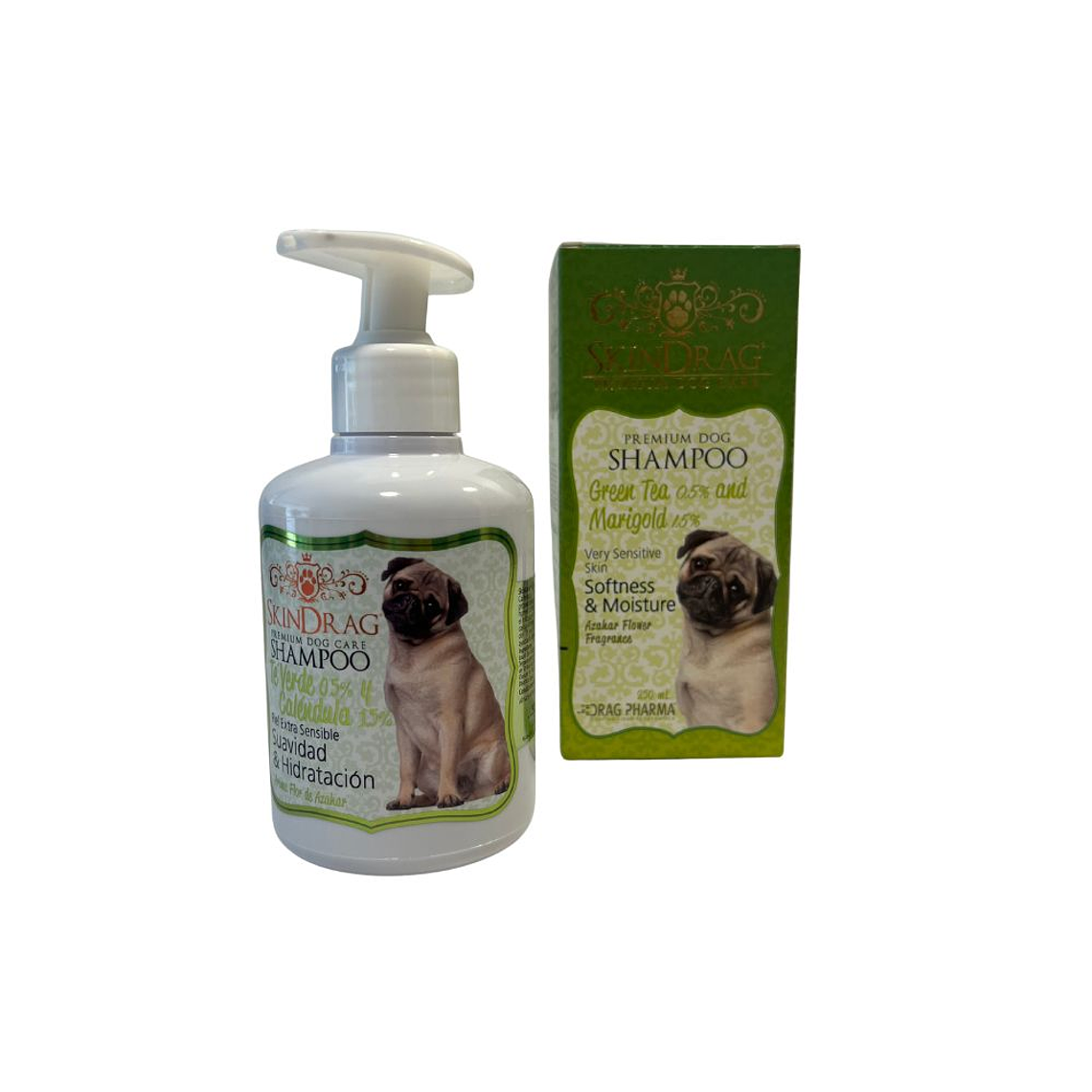 Shampoo premium té verde y caléndula para perros 250 ml Skindrag 1