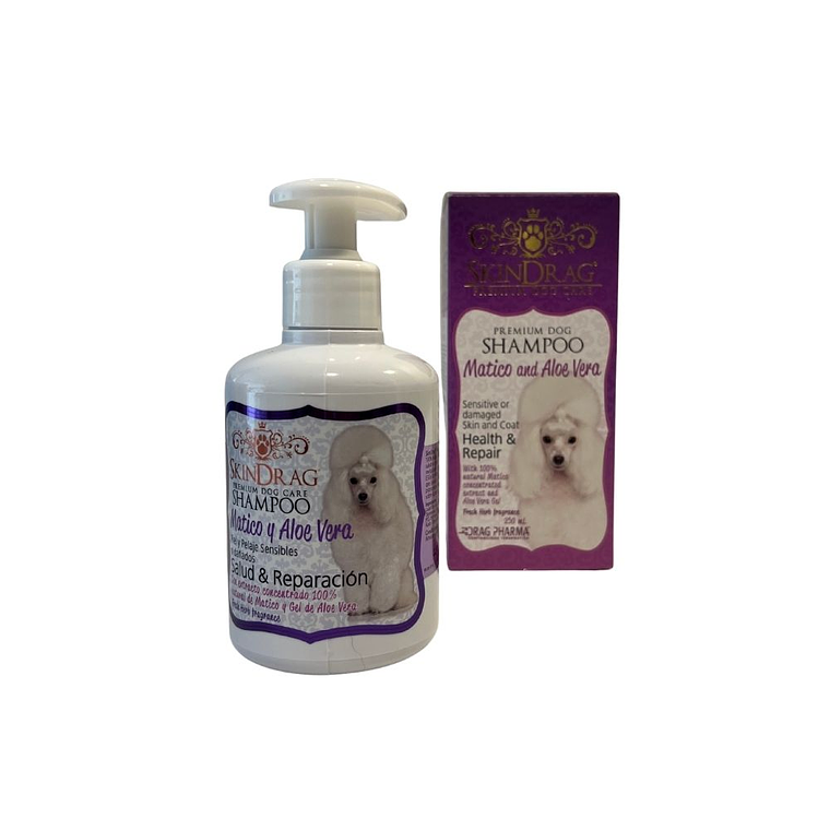 Shampoo premium matico y aloe vera 250 ml para perros Skingrag 1