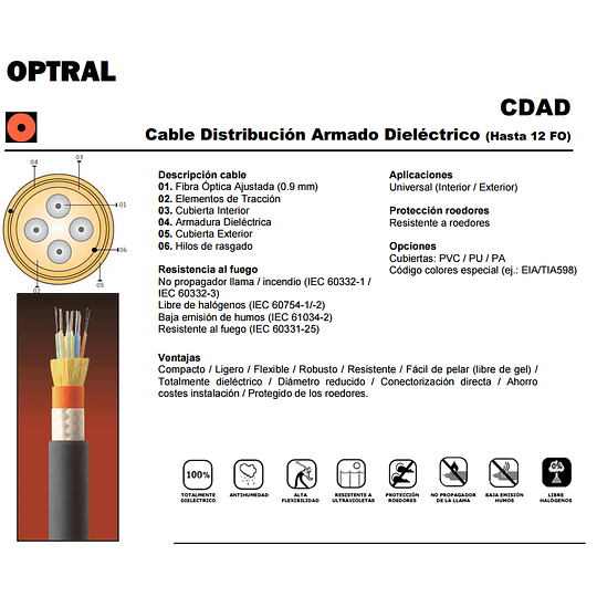 Cable de Fibra Óptica 06x50 CDAD - TIA 598