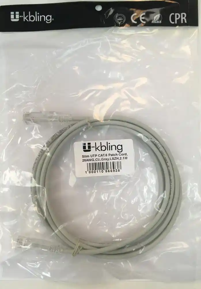 Cable de Red Categoría 6 - 2.1m Gris UTP LSZH - Slim  1