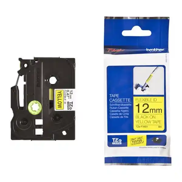 Cinta TZe-FX631 12 mm Negro sobre Amarillo  Flexible 1