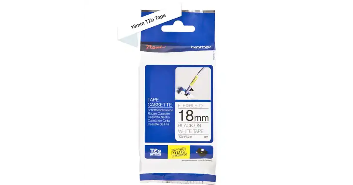 Cinta Brother TZe-FX241 18mm Negro/Blanco | Flexible