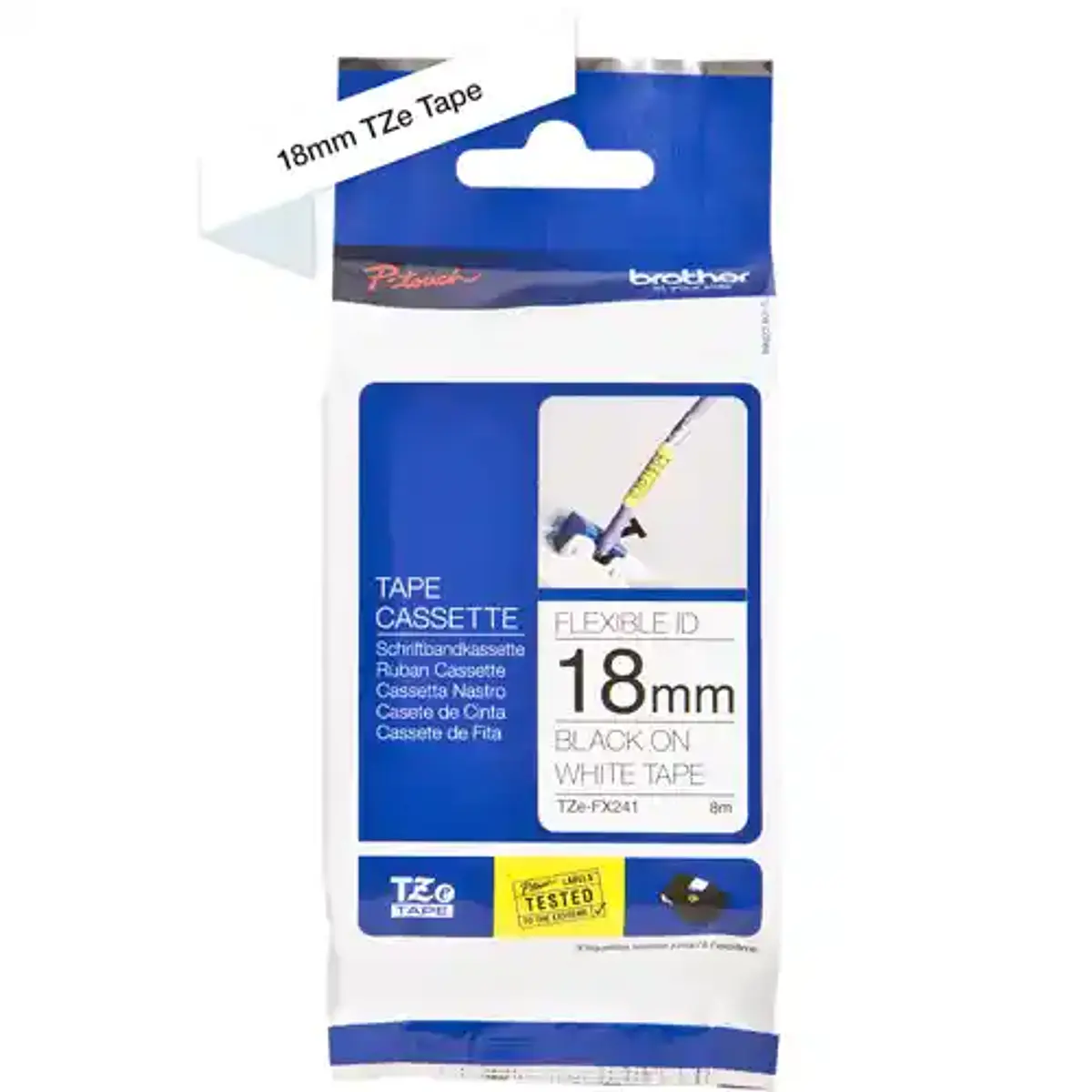 Foto de Cinta Brother TZe-FX241 18 mm negro sobre blanco flexible