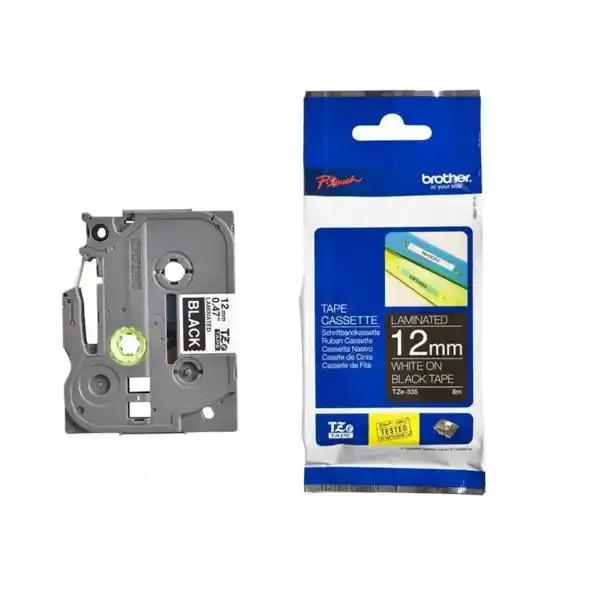 Cinta TZe-335 12 mm Blanco sobre Negro 1