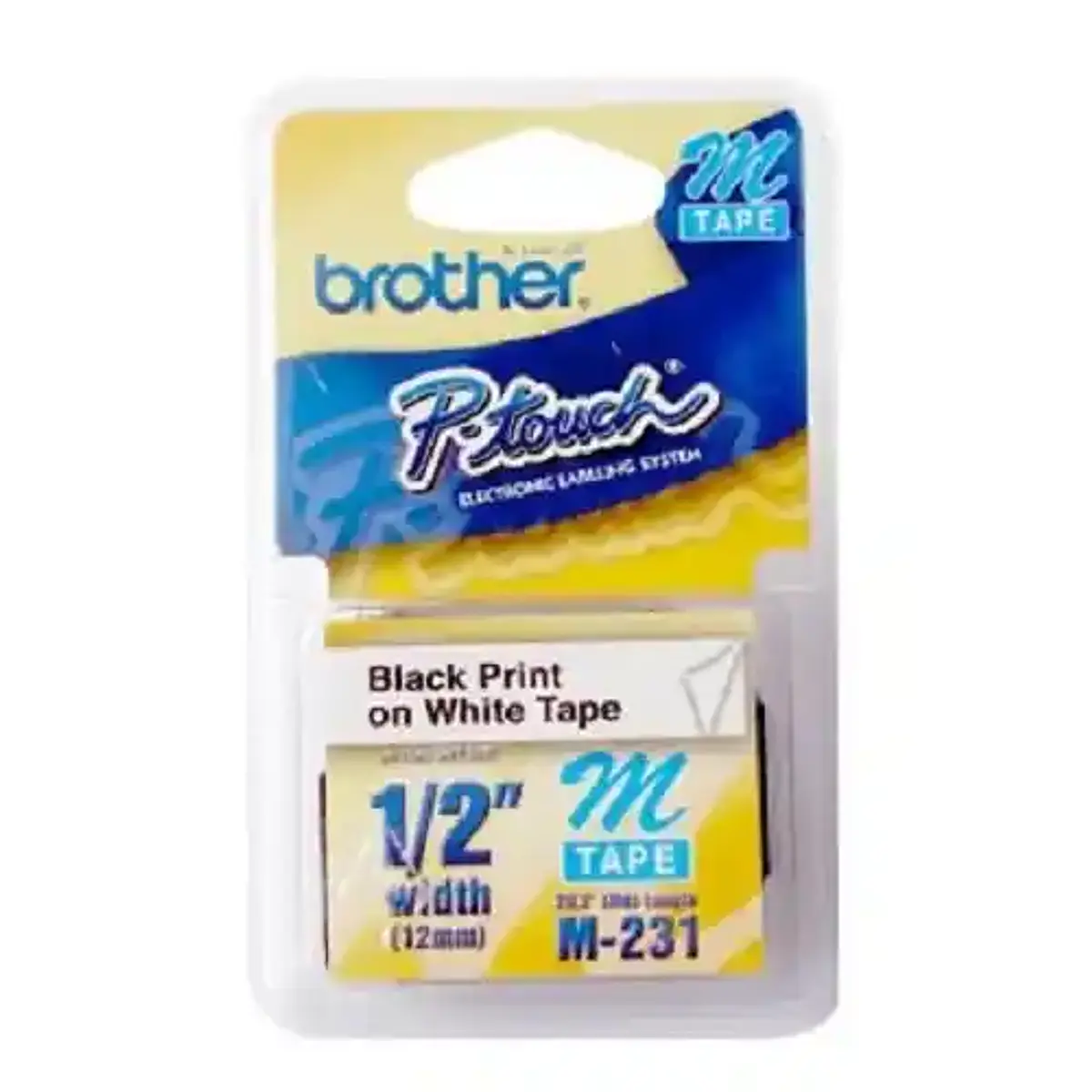 Foto de Cinta Brother M-231 12 mm negro sobre blanco (PT-M95 y PT-90)