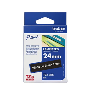 Cinta Brother TZe-355 24 mm Blanco sobre Negro (8 m)