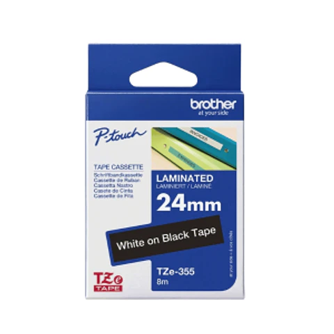 Cinta Brother TZe-355 24 mm blanco sobre negro (8 m)