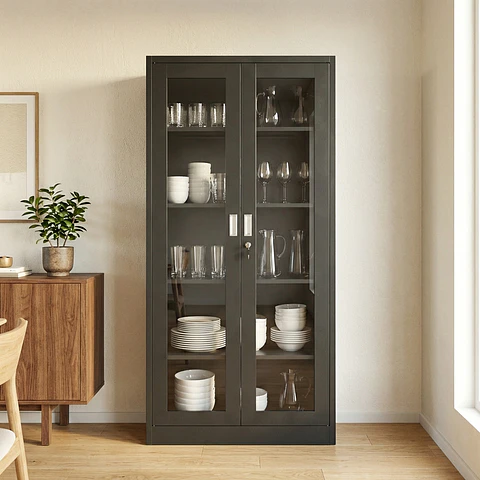 Estante Metálico Vitrina Negro 185x87x40 cm - 2 Puertas