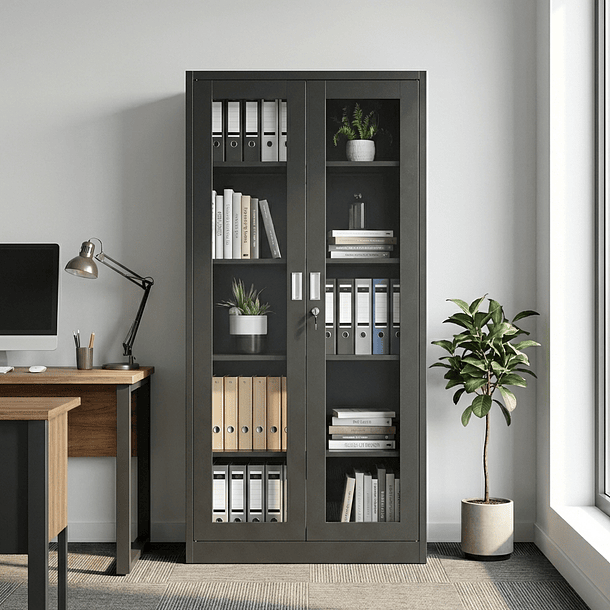 Estante Metálico Vitrina Negro 185x87x40 cm - 2 Puertas 9