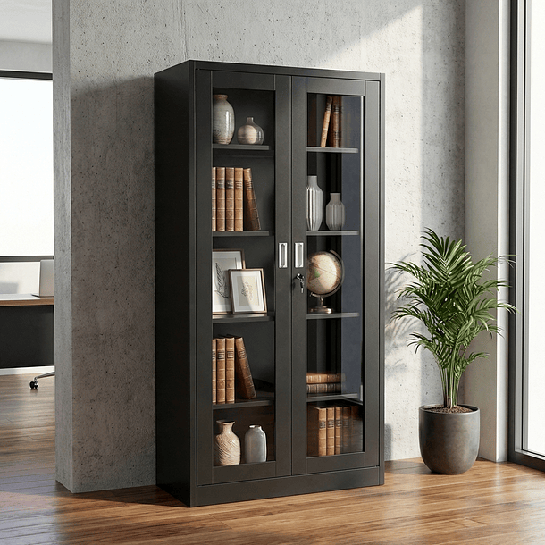 Estante Metálico Vitrina Negro 185x87x40 cm - 2 Puertas 10