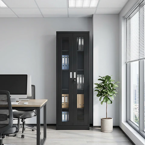 Estante Metálico Vitrina Negro 185x57x40 cm - 2 Puertas
