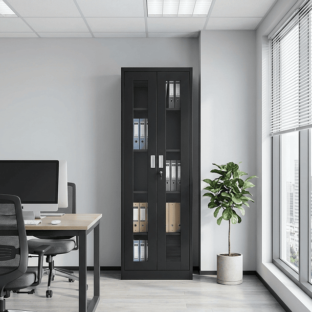 Estante Metálico Vitrina Negro 185x57x40 cm - 2 Puertas 2