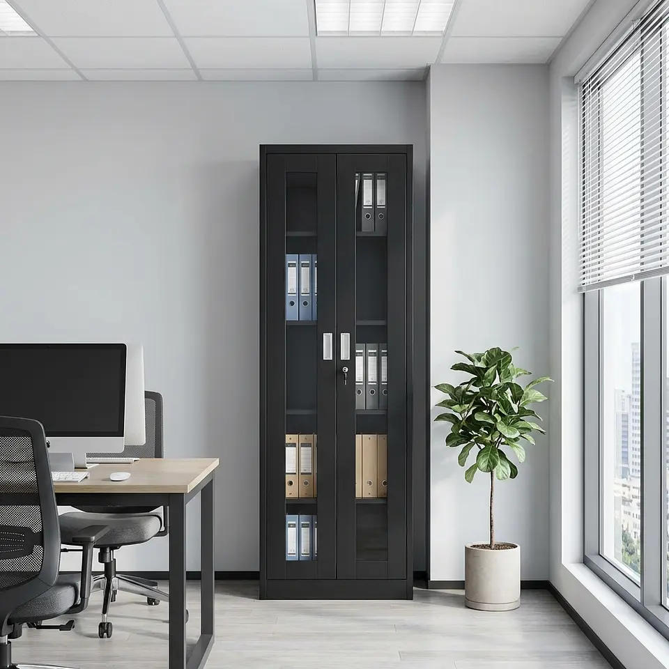 Estante Metálico Vitrina Negro 185x57x40 cm - 2 Puertas 2
