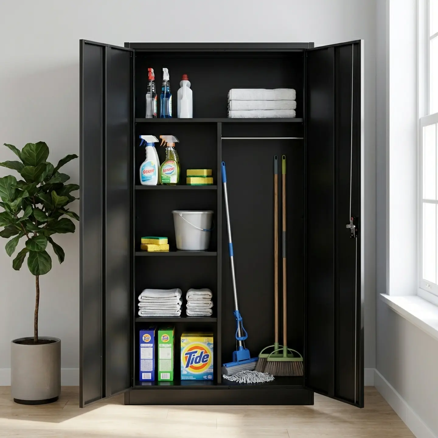 Estante Armario Metálico Cerrado Repisas y Barra de colgar Negro 185x87x40 cm - 2 Puertas 2